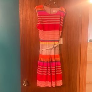 Calvin Klein Multicolor Striped Sleeveless Belted Dress